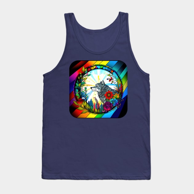 Colorful Wolf With Flowers Tank Top by BellaDatura